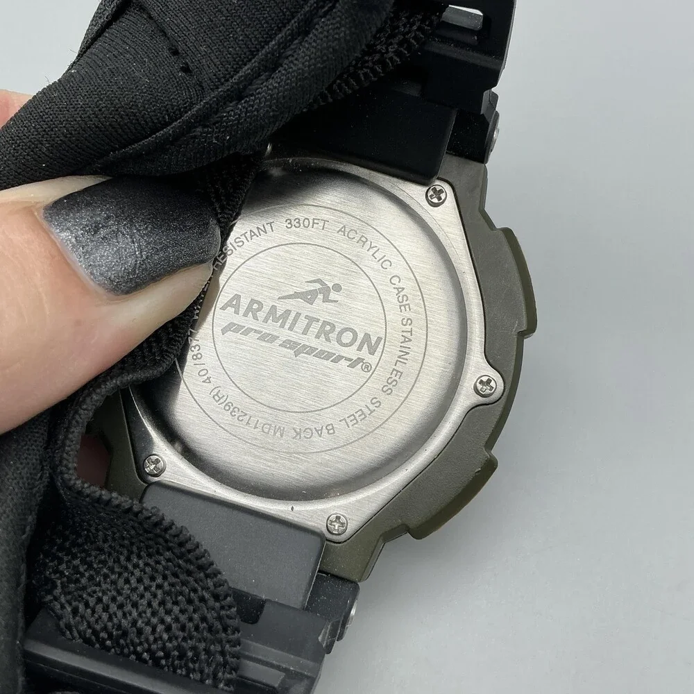 Armitron Pro Sport Mens Watch 51mm Gray Digital Dual Time Chrono New Battery